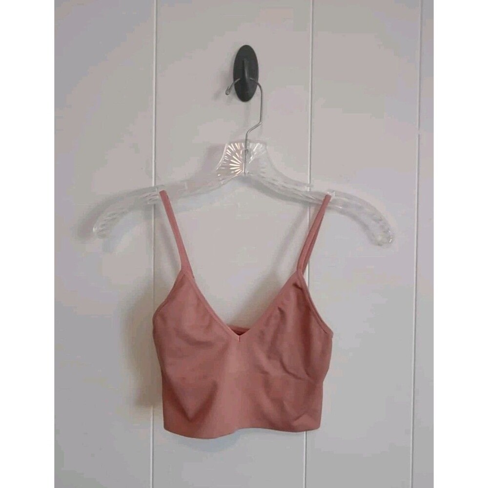 Paxton | Mauve Ribbed Stretch V Neck Crop Tank Bra Size Small